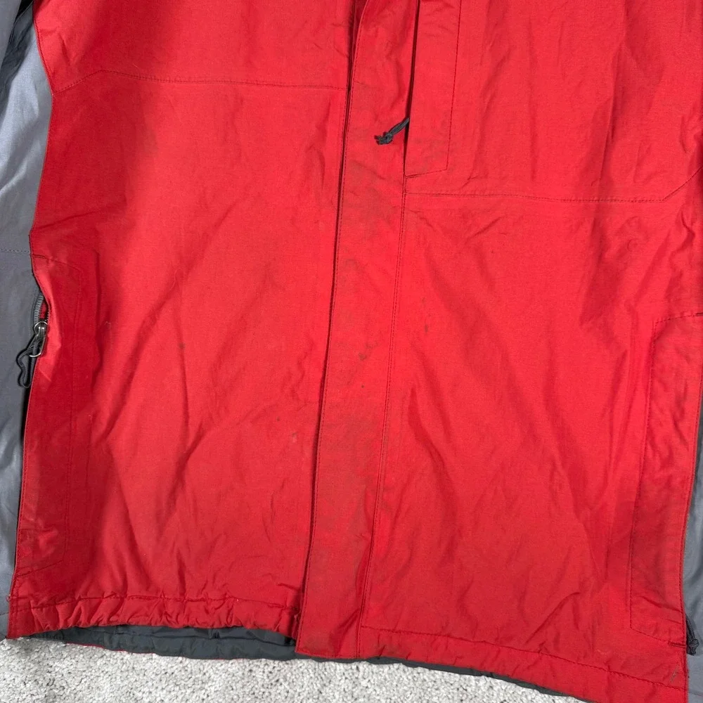 The North Face HyVent Jacket Mens XL Red Grey Zip Hooded Rain Shell Coat READ